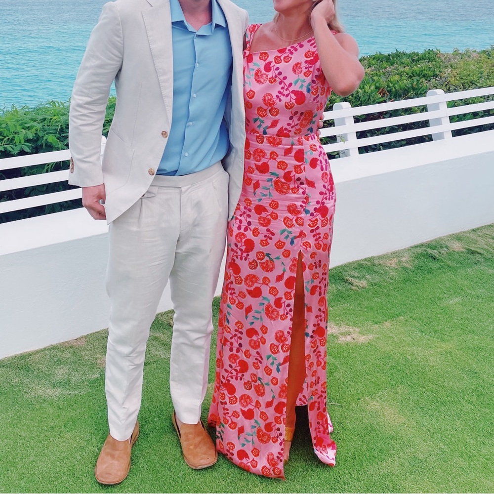 SALONI Pink and Red Floral Midi Dress